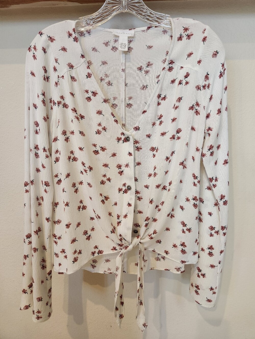 Full Tilt White Top with Pink Floral Print